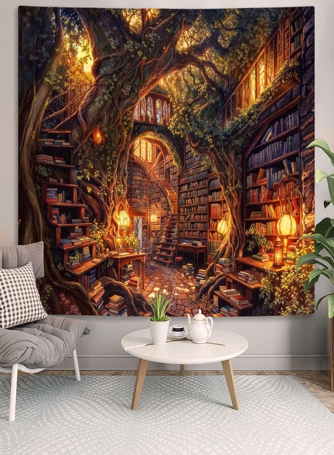 Accnicc Forest Library Tapestry Tree Bookshelf Tapestries Wall Hanging Vintage Fantasy Fairy Treehouse Book Large Tapestry for Bedroom Living Room Dorm Classroom 80 x 60 inch - Image 5